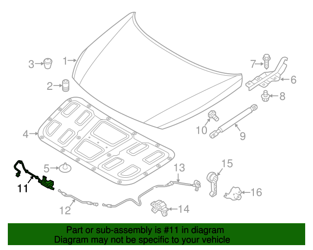 20152017 Hyundai Sonata Hood Latch 81130C1100 QuirkParts
