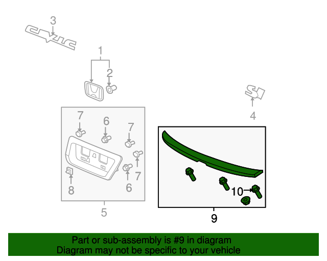 20062011 Honda Civic Spoiler Assembly, Trunk *NH700M* (Alabaster