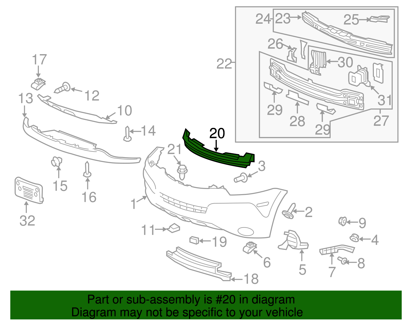 Front Lower Bumper Fascia Energy Absorber - GM (96660549)