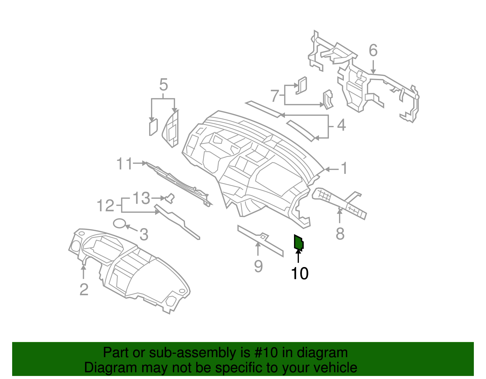 Charcoal Instrument Panel Carrier Trim Cover - GM (96463572)