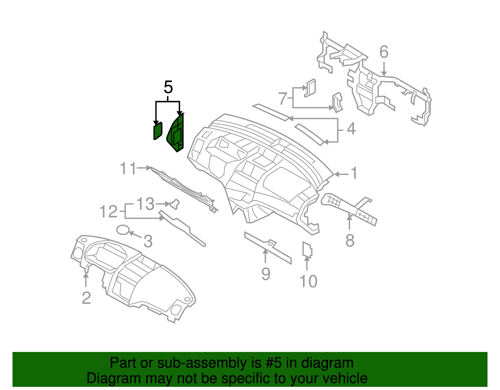 Charcoal Driver Side Instrument Panel Outer Trim Cover - GM (96987339)