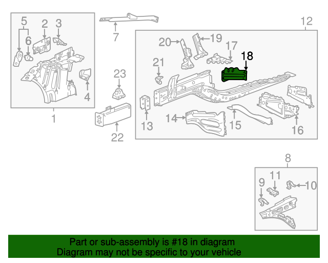 20132023 Cadillac Passenger Side Engine Compartment Inner Side Rail