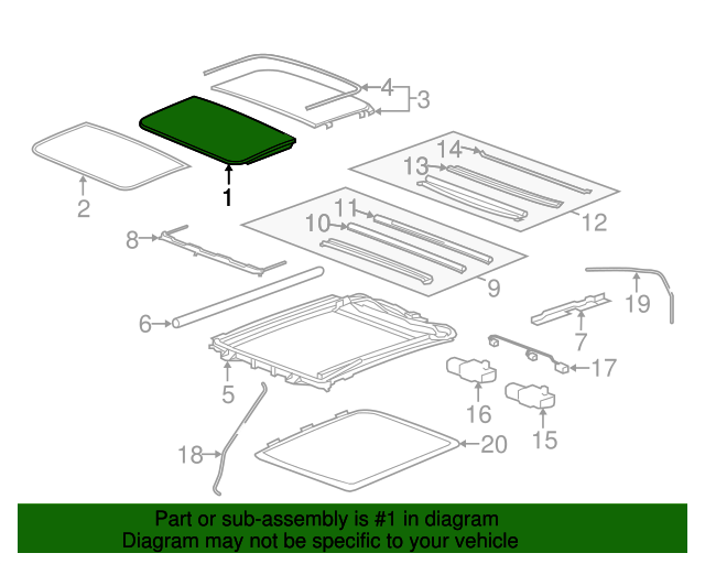 20082014 Cadillac CTS Sunroof Window 23142060
