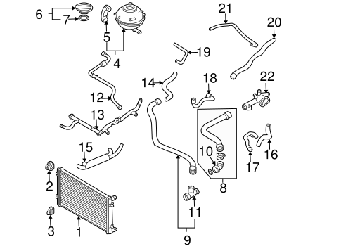 Radiator & Components for 1999 Volkswagen Beetle ... 1999 vw beetle cooling system diagram 