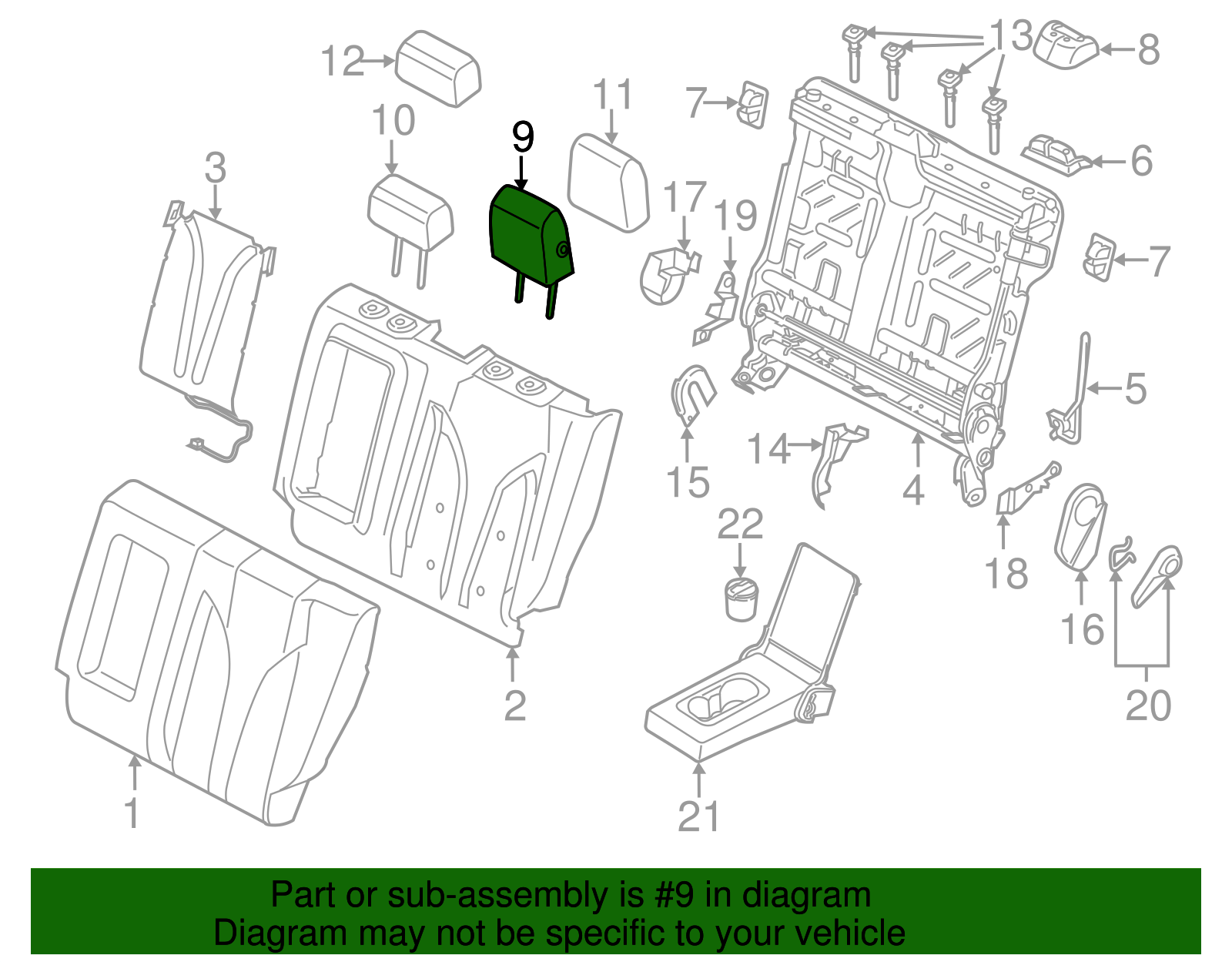 Headrest, Center - Ford (GJ7Z-78611A08-BC)