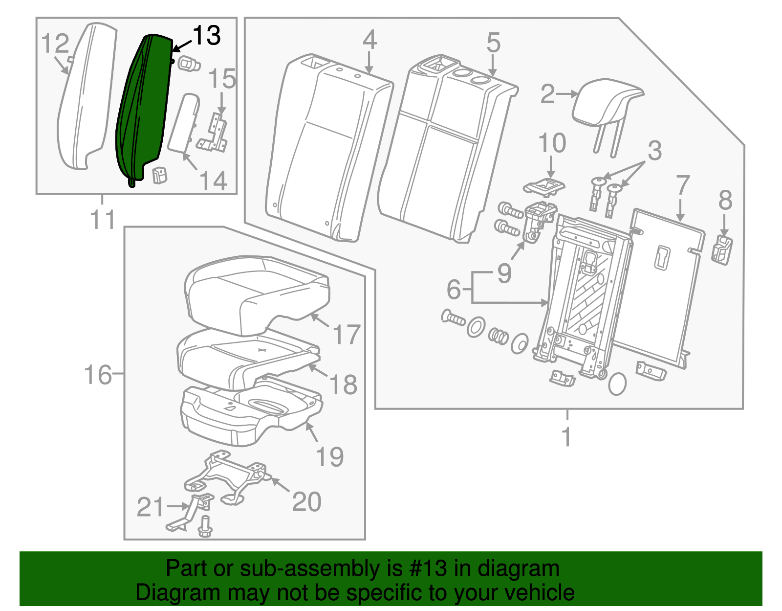 Rear Passenger Side Seat Back Side Bolster Pad - GM (95083407)