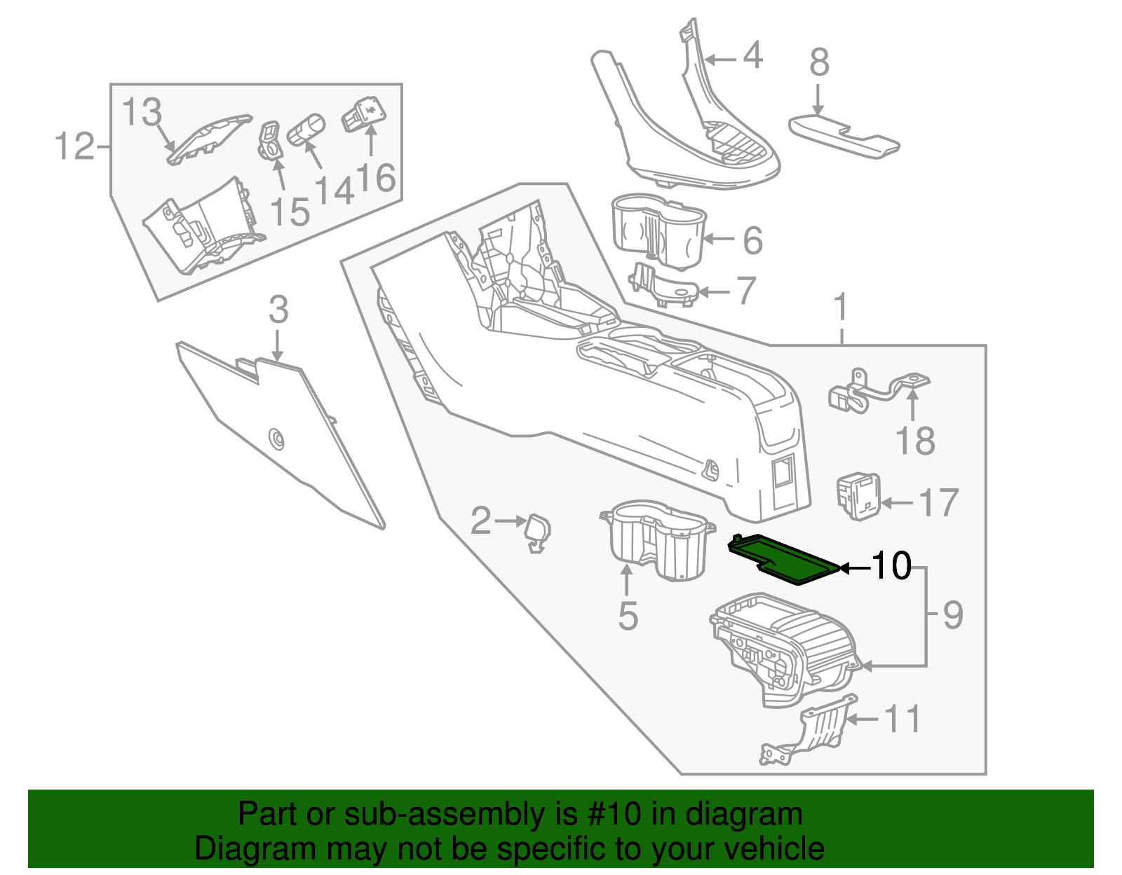 Jet Black Front Floor Console Center Compartment Liner - GM (95062982)