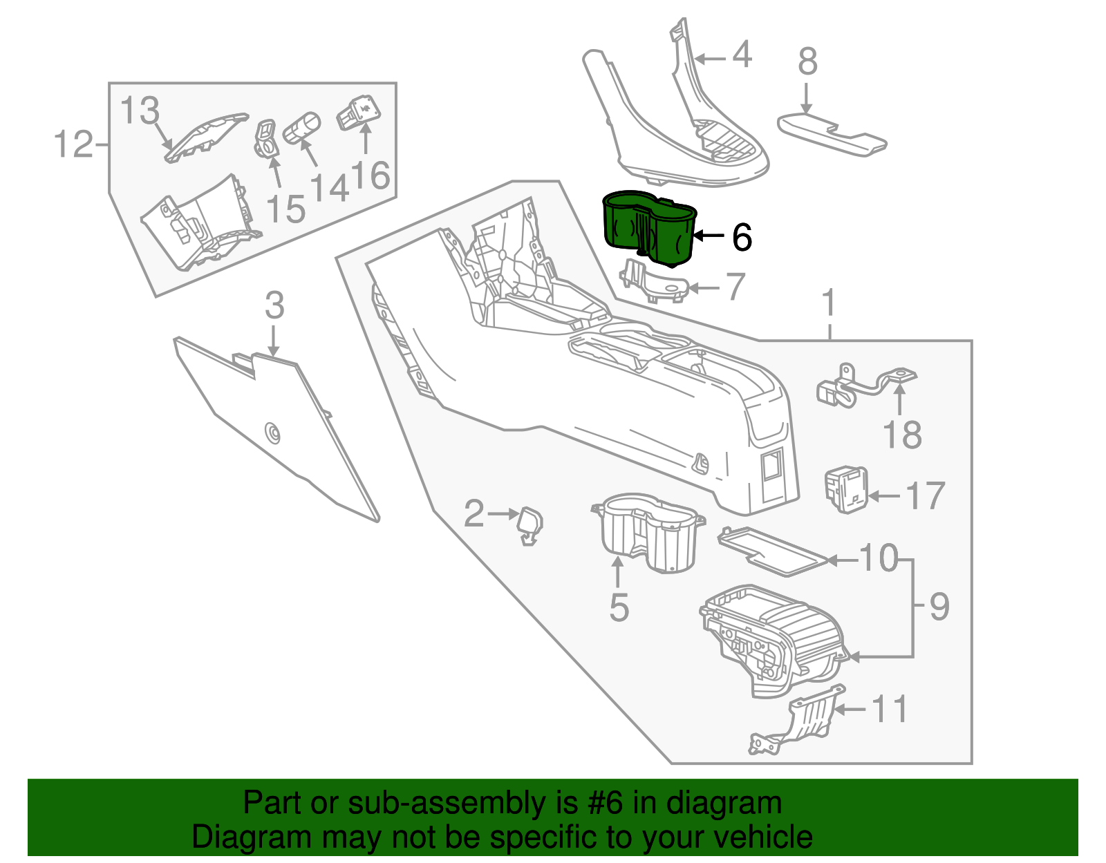 Jet Black Front Floor Console Cup Holder Liner - GM (95081783)