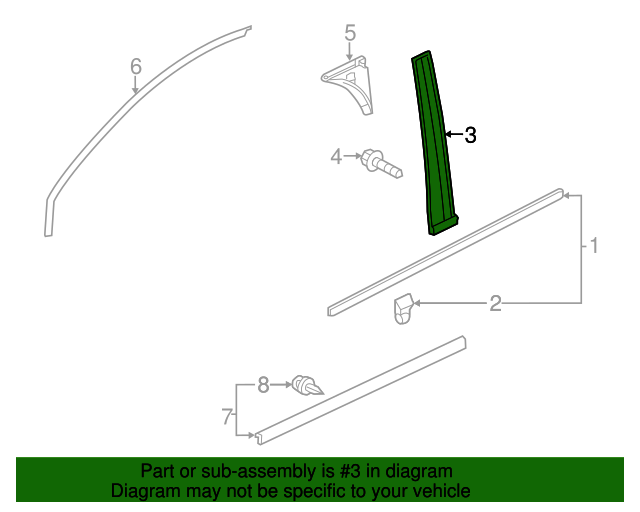 72470TR3A01 Garnish, L Front Door Sash 20122015 Honda Civic