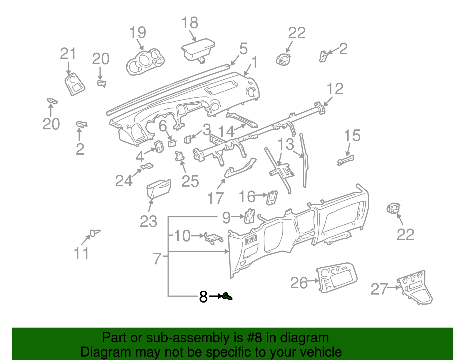 Bolt, I/P Tr Pad - GM (94857332)