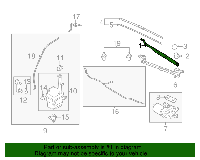 983113S500 Wiper Arm 20112015 Hyundai Sonata World OEM Parts
