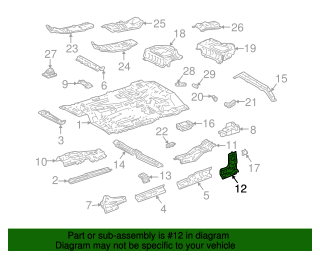 Toyota 57629-0C010 Floor Side Member Plate Toyota 57629-0C010 Floor Side Member Plate