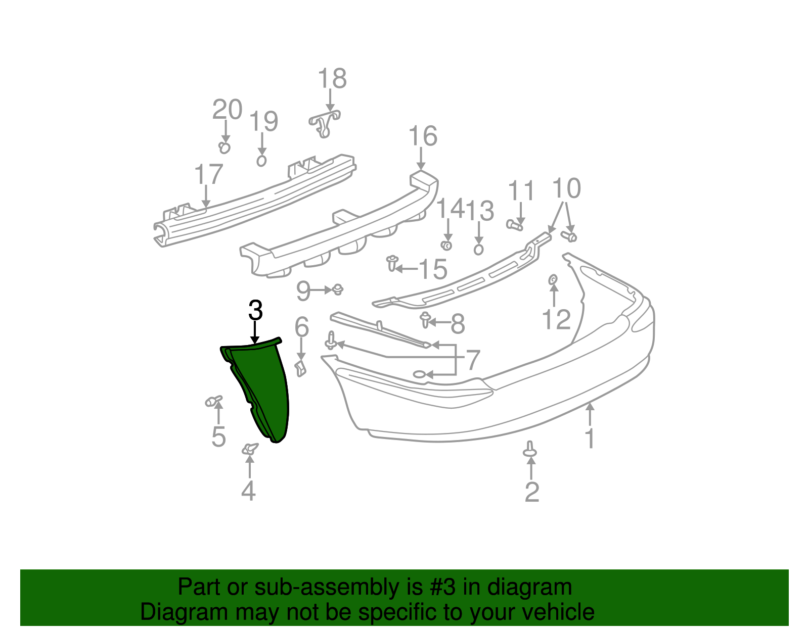 Passenger Side Rear Bumper Fascia Extension - GM (25693096)
