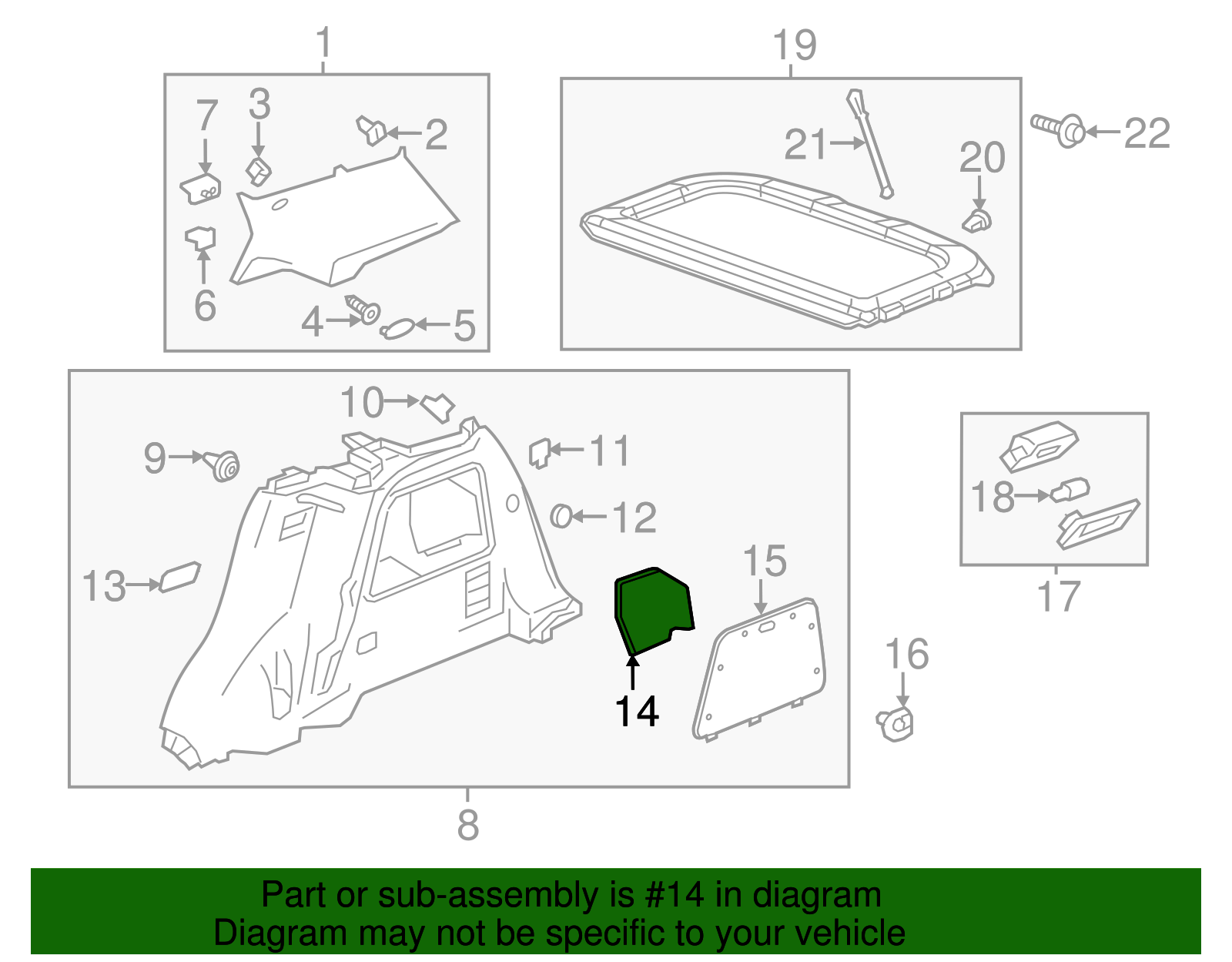 Medium Titanium Passenger Side Quarter Stowage Pocket Door - GM (95914656)