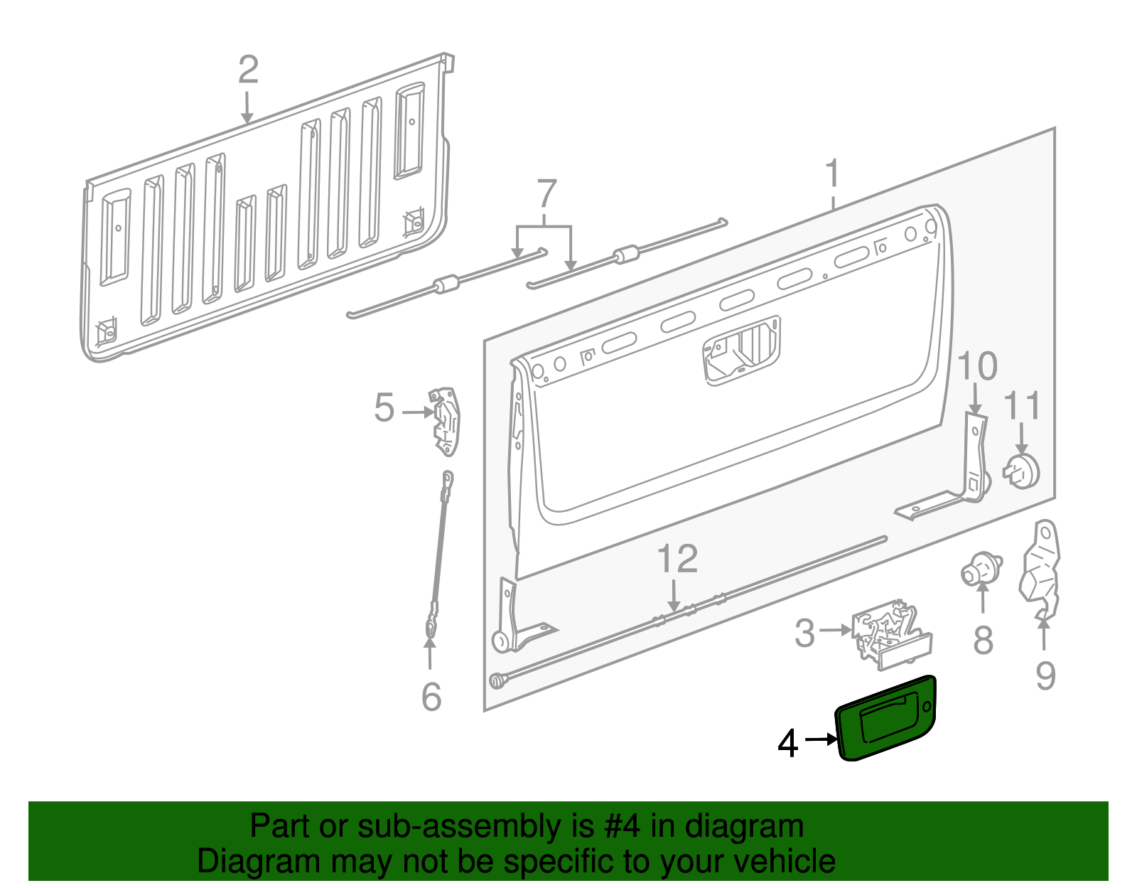 Dark Smoke Gray Pickup Box Tailgate Latch Handle Bezel - GM (93355793)