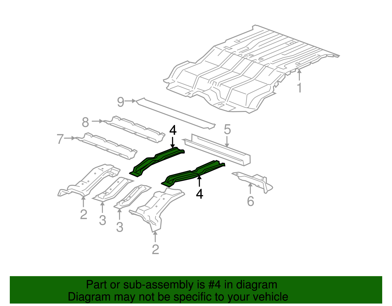 Rail, R/Cmpt Floor Panel Rear - GM (15083535)