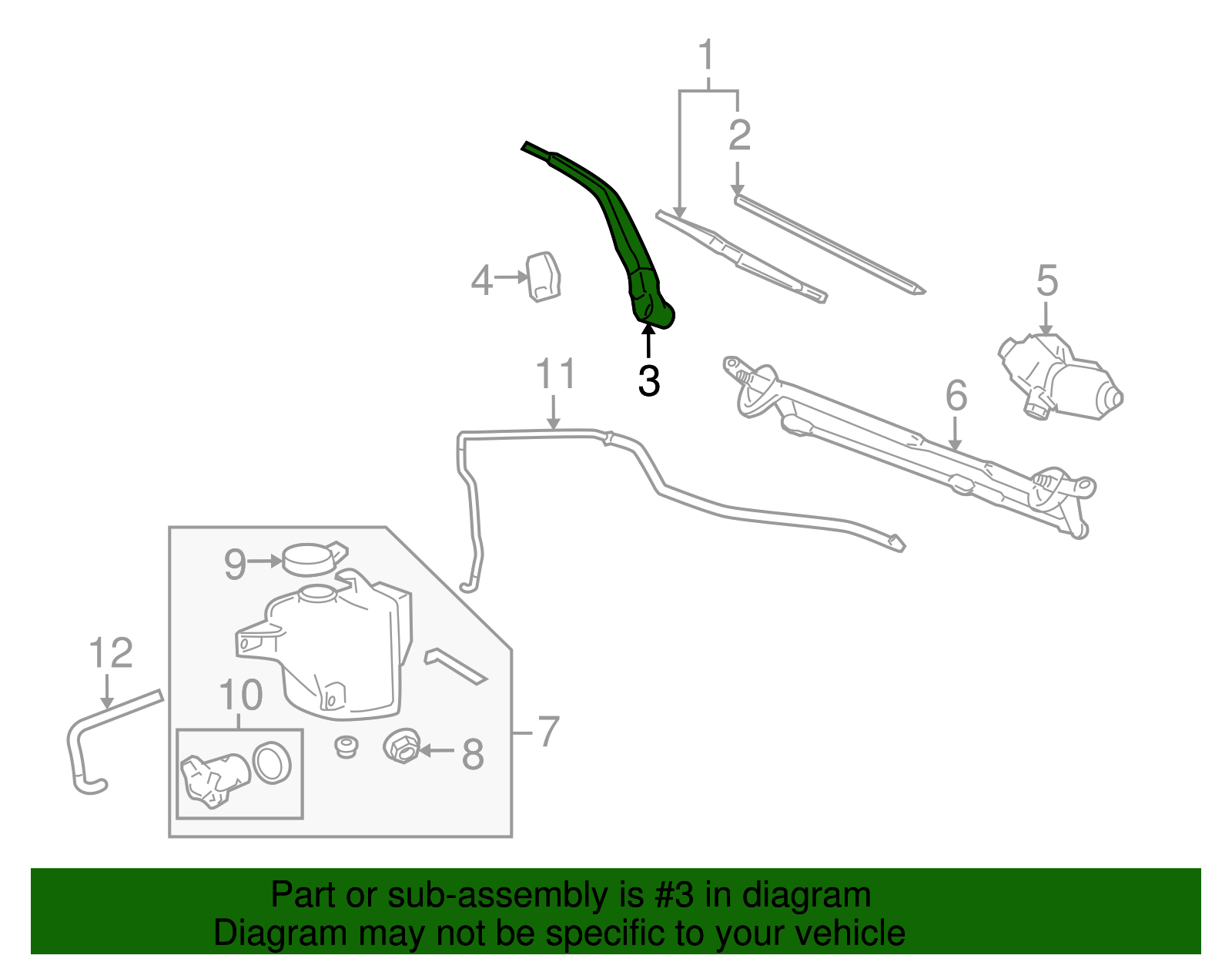 Passenger Side Windshield Wiper Arm - GM (10389561)