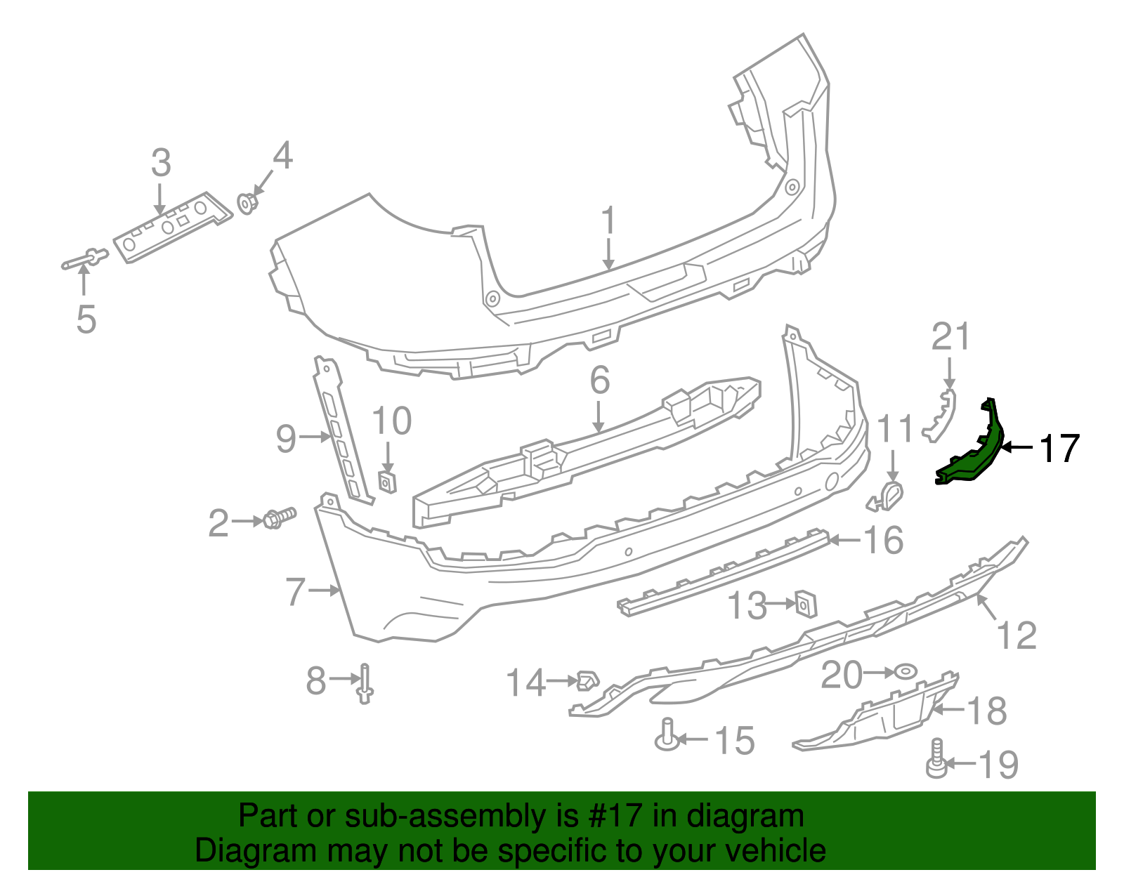 Rear Driver Side Bumper Fascia Lower Molding - GM (84407006)