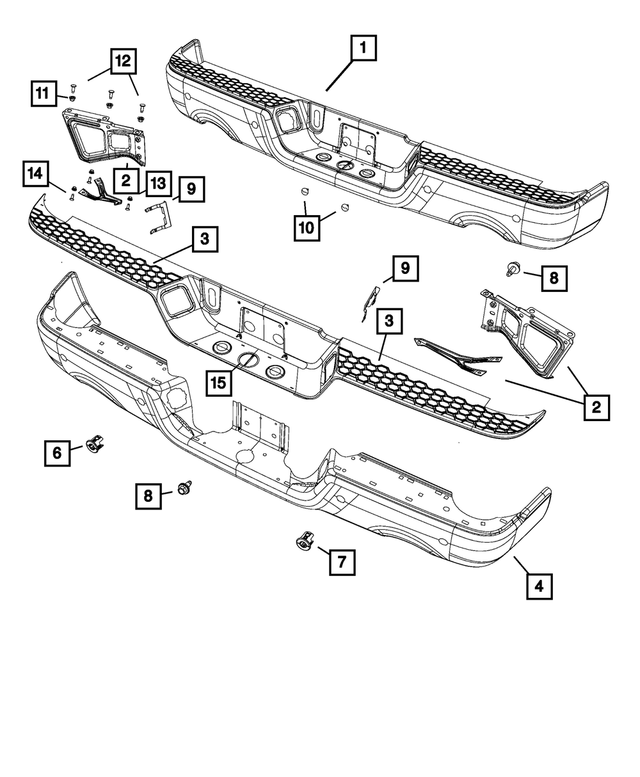 2019 2020 2021 2022 DODGE RAM 1500 OEM DUAL EXHAUST REAR STEP BUMPER 68451020AA 2019 2020 2021 2022 DODGE RAM 1500 OEM DUAL EXHAUST REAR STEP BUMPER 68451020AA