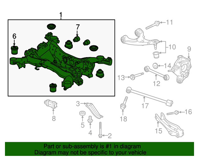 OEM 20162021 Honda Pilot SubFrame Assembly, Rear Suspension (4WD