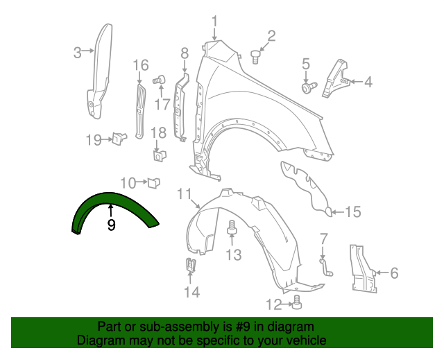 20082015 GM Passenger Side Front Fender Wheel Opening Molding 19179817