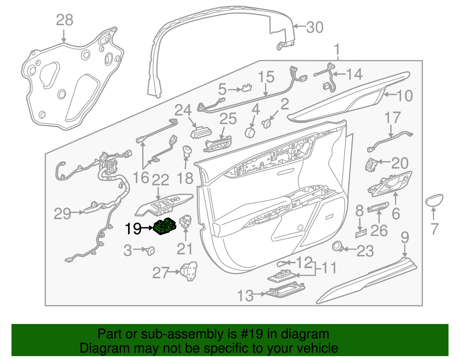 Jet Black Front Door Window Control Switch - GM (92256972)
