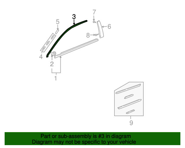 72425SDNA02ZA Molding Assembly, R Front Door Sash *NH555* (Black