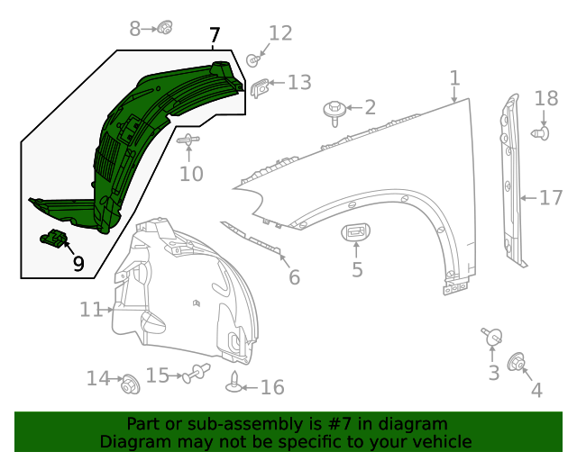 thumbnail image 2 of Evan-Fischer Front Left Fender Liner For Mercedes E350 2014 Coupe/Convertible (OE 2076902430) 2 of 5