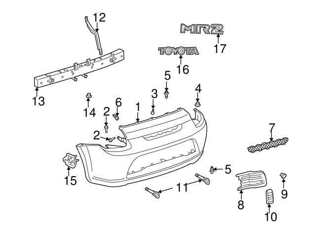 52115-17020 - Bumper Cover Support Rail (Left, Right, Front, Rear ...
