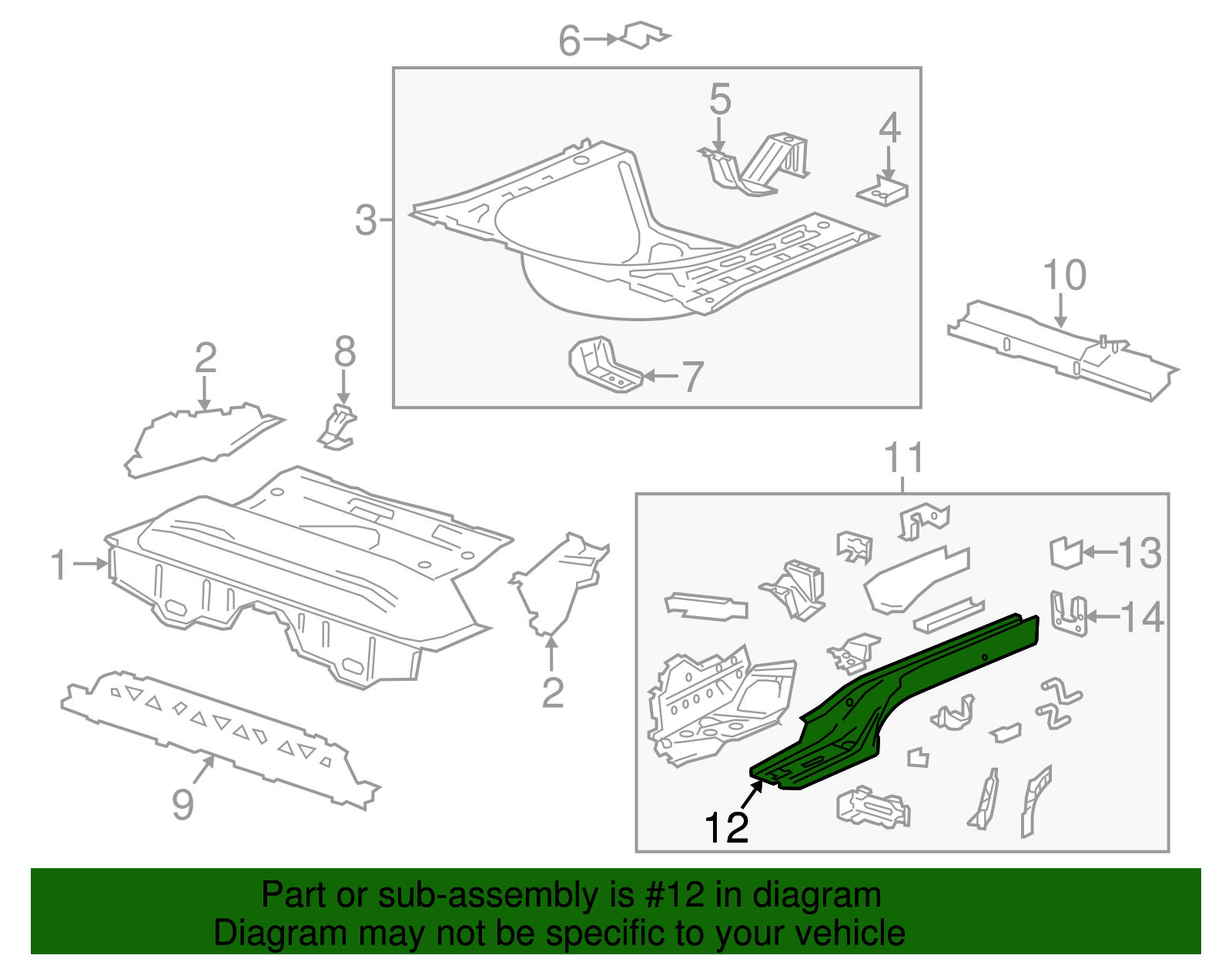 Driver Side Underbody Rear Side Rail - GM (96901599)