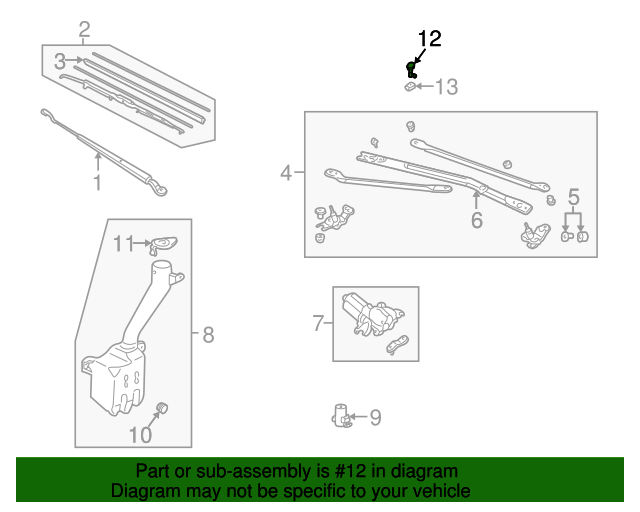 OEM 19982000 Honda Civic Nozzle Assembly, L Windshield Washer 76815
