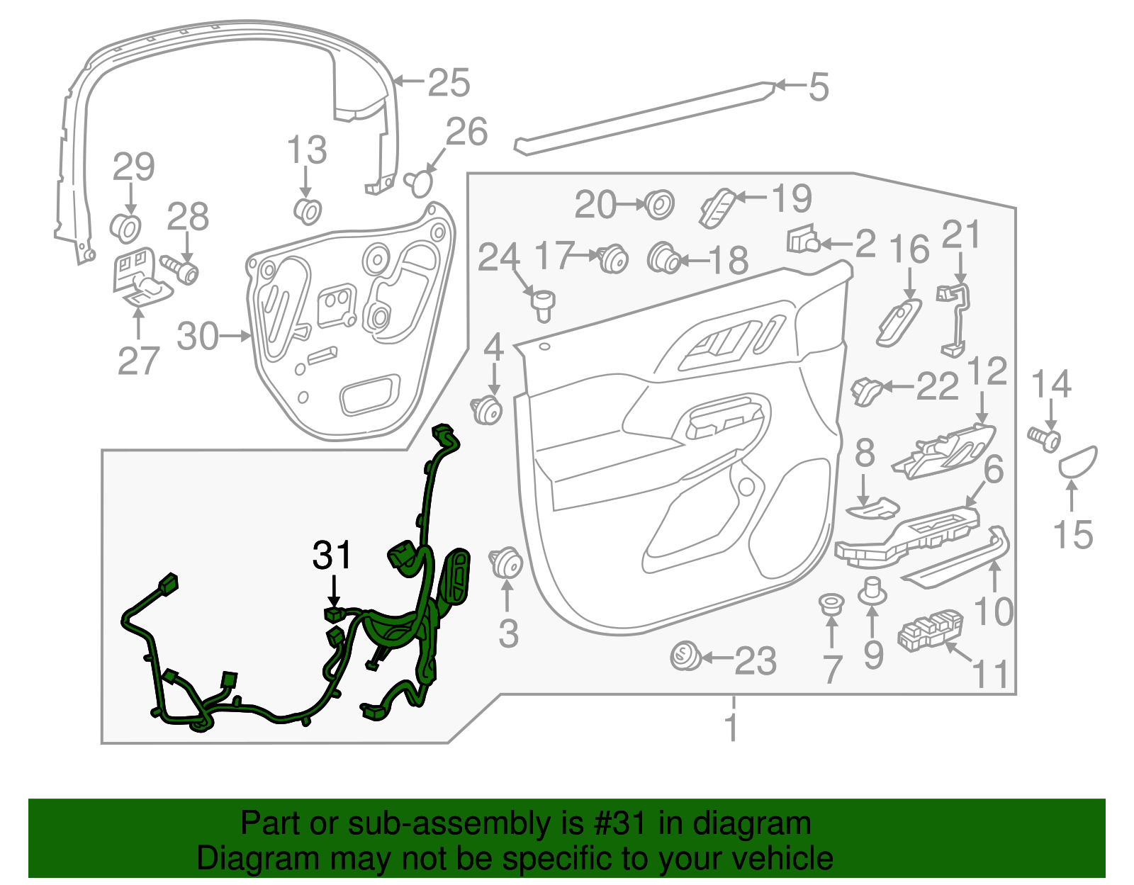 Front Passenger Side Door Lock, Power Window, and Door Mirror Wiring Harness - GM (84460740)