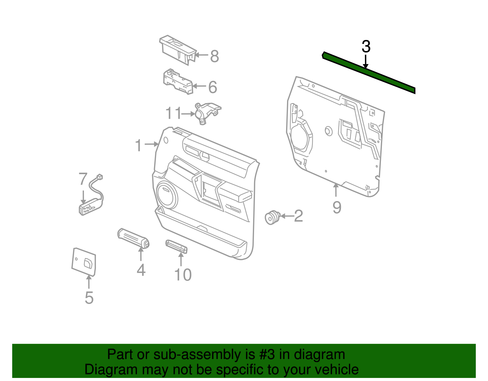 Passenger Side Front Door Window Inner Sealing Strip - GM (15223812)