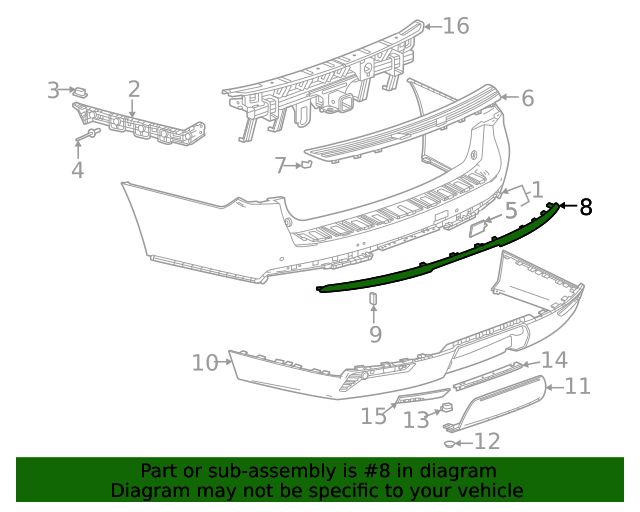 84371054 GM Exterior Bright Rear Bumper Fascia Molding | GM Parts Store