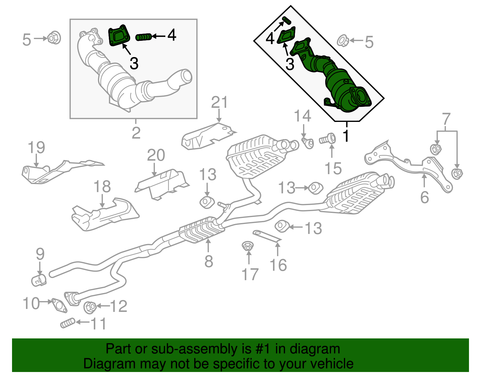 Passenger Side 3-Way Catalytic Converter with Flange, Bushing, Gasket, and Studs - GM (84025477)