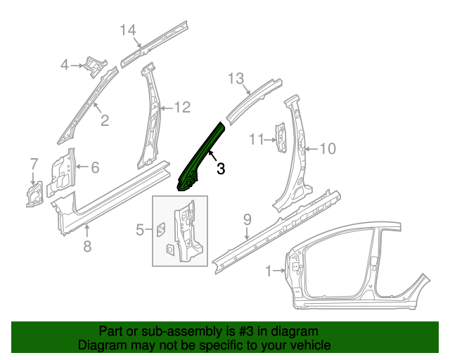20112014 Mazda 2 Windshield Pillar Reinforced Driver's Side (LH) D65171242B