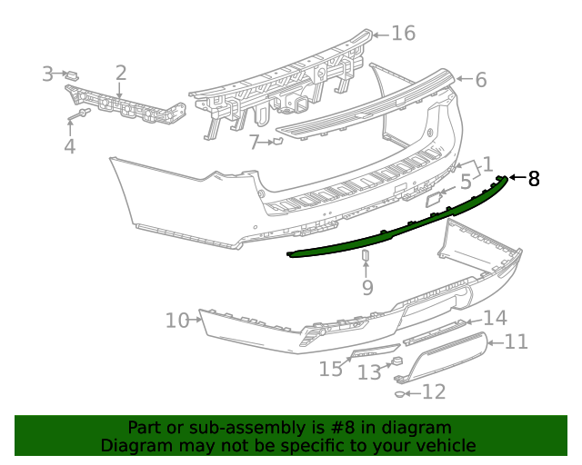 2021-2024 GM Galvano Silver Rear Bumper Fascia Molding 84371056 GM