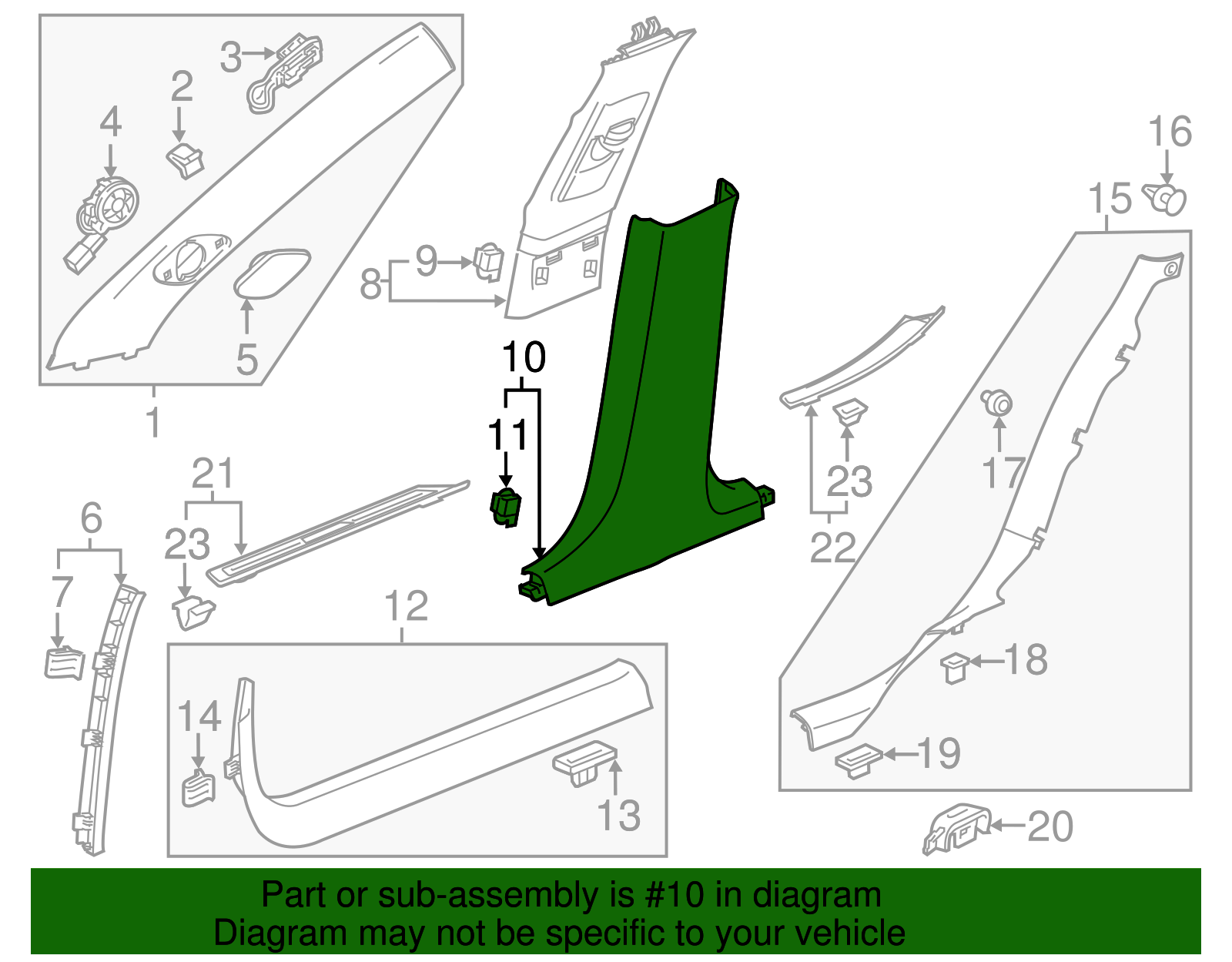 Jet Black Driver Side Center Pillar Lower Trim Panel - GM (84083936)
