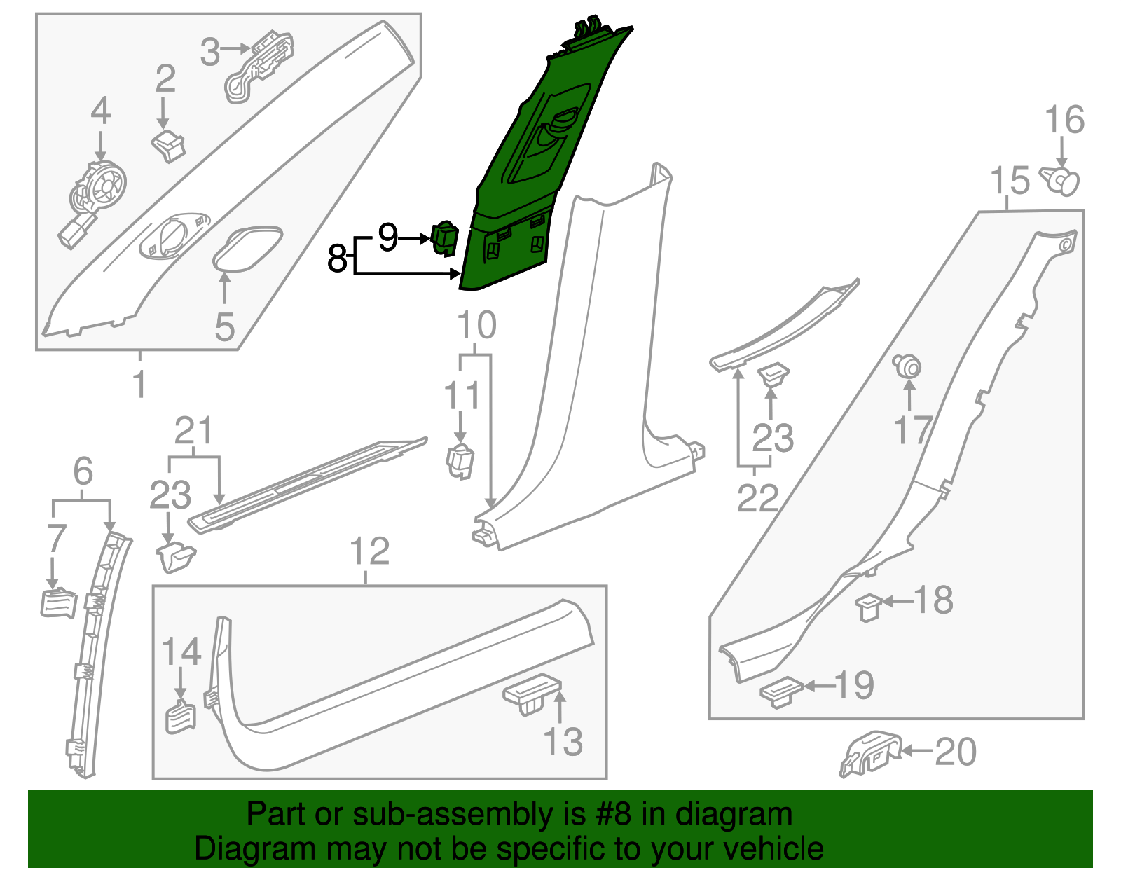 Jet Black Passenger Side Center Pillar Upper Trim Panel - GM (84084098)