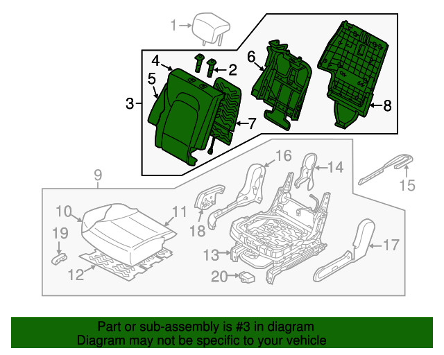 Right Genuine Hyundai 89400-3J050-V9C Second Seat Back Assembly Right Genuine Hyundai 89400-3J050-V9C Second Seat Back Assembly