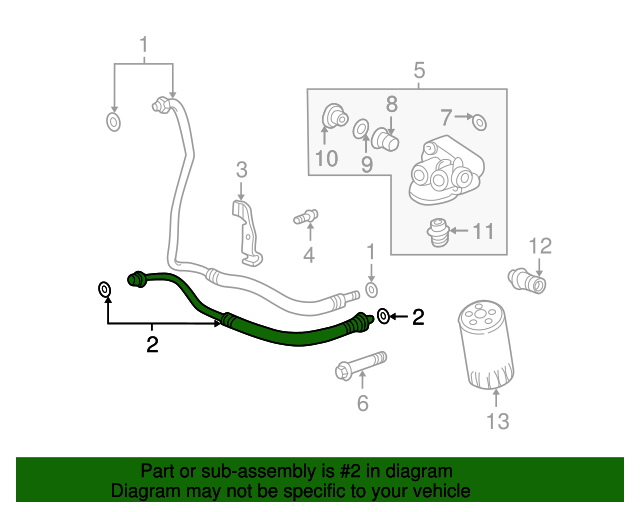 20002005 GM Engine Oil Cooler Outlet Hose Kit with Nut, Gasket, and