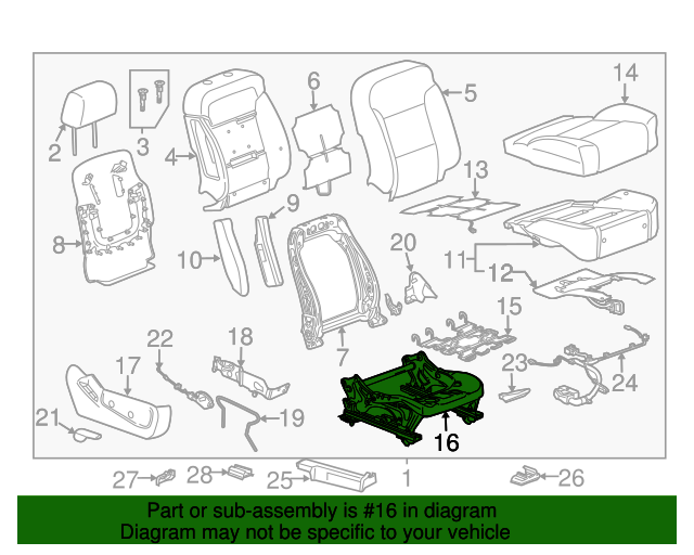 20142019 GM Front Passenger Side Seat Cushion Frame 13511664 Auto