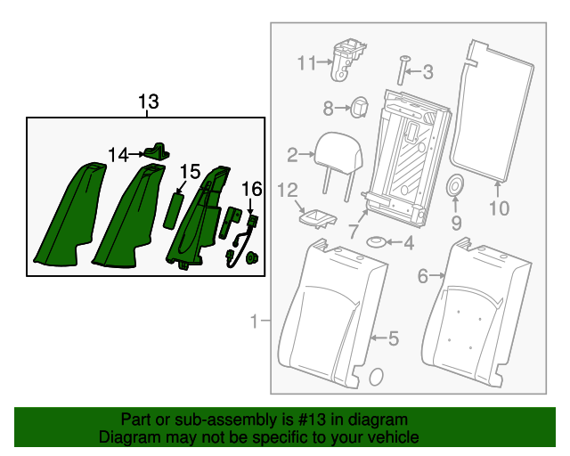 23411980 GM Jet Black Rear Passenger Side Seat Back Bolster GM Parts