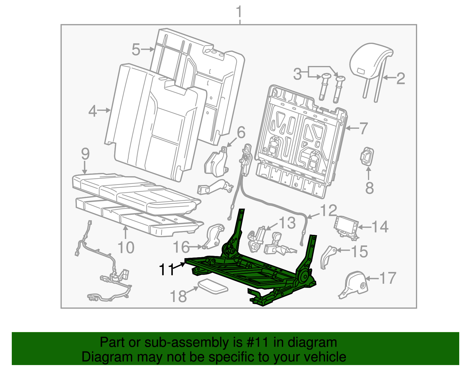 Driver Side 3rd Row Seat Cushion Frame - GM (84044946)