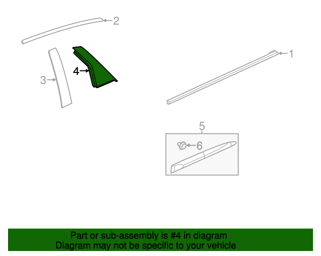 Genuine OEM Rear Driver Side Door Window Frame Rear Applique Part