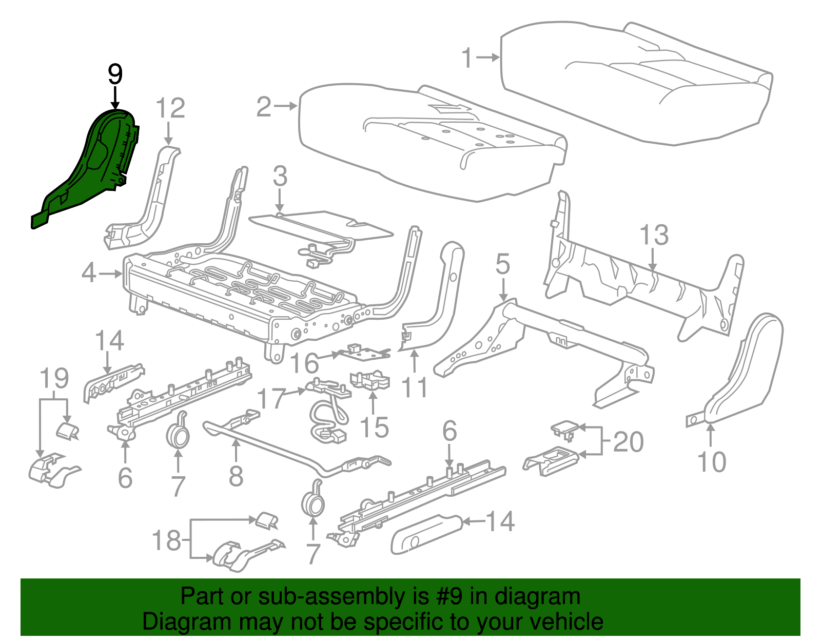 Black Rear Driver Side Seat Inner Hinge Finish Cover - GM (84389823)