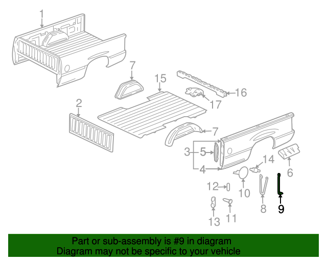 19992007 GM Driver Side Pickup Box Side Panel Rear Brace 15072625 GM