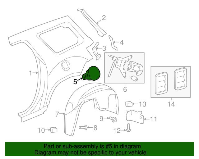20072012 GMC Acadia Fuel Tank Filler Door Assembly with Door Bumper