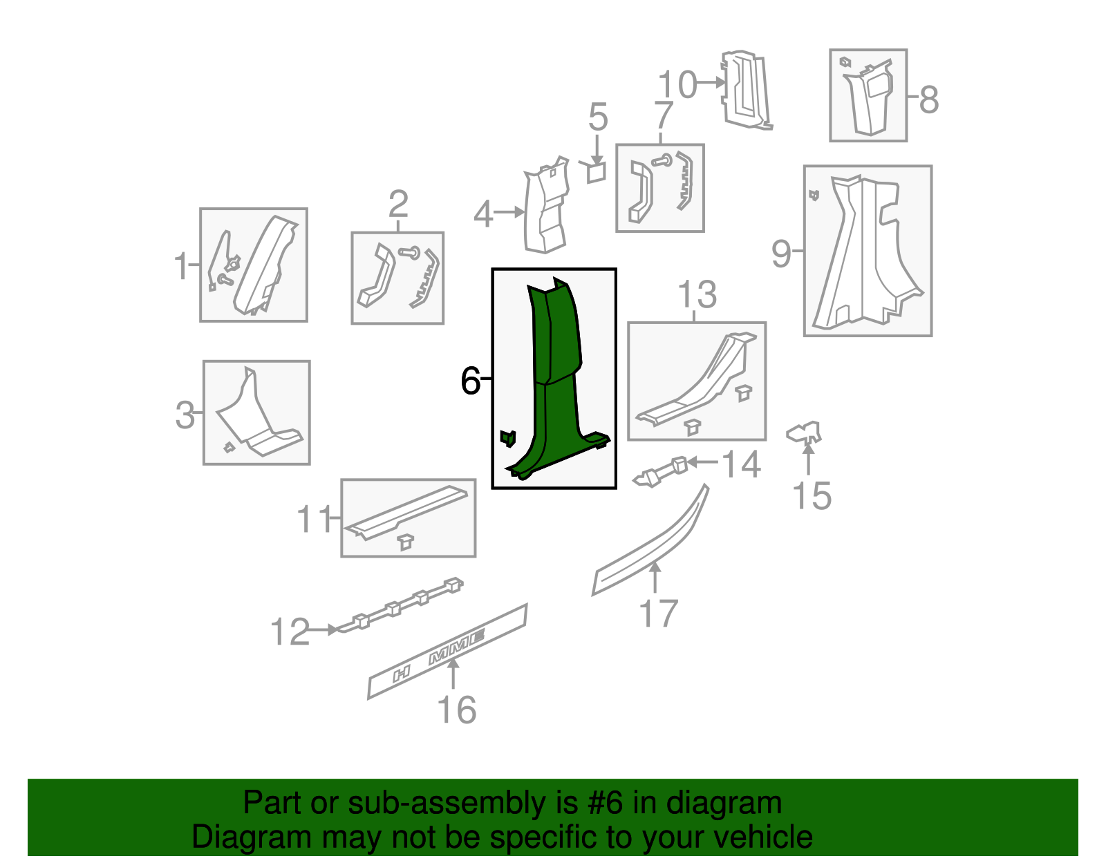 Molding Assembly-C/Pillar Lower Garnish *Ebony - GM (25916392)