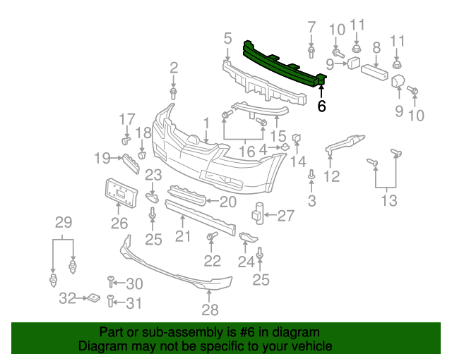20042005 Acura TL Beam, Front Bumper 71130SEPA01ZZ Acura Parts World